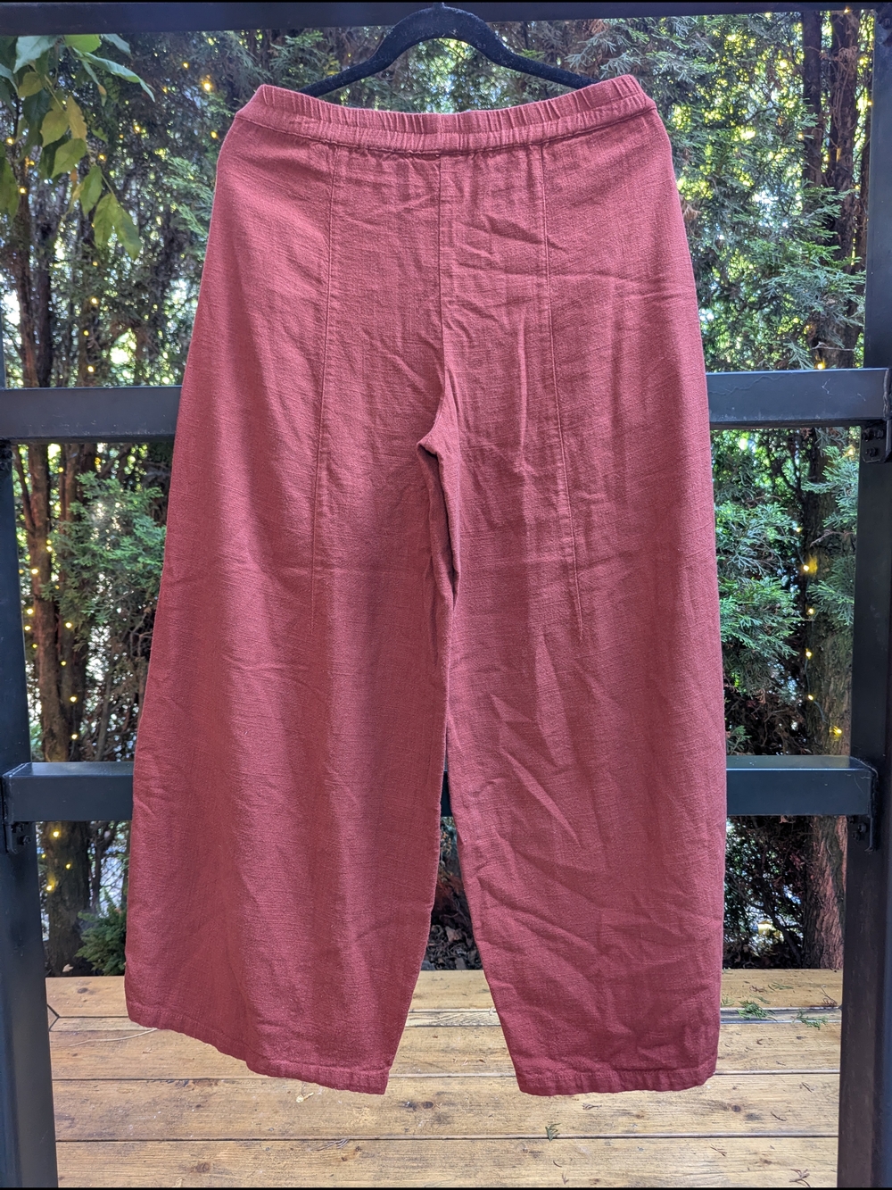 Ji Qie Gu Er Rust Cotton Linen Blend Wide Leg Pants Mori Girl Lagenlook XL - Picture 6 of 9